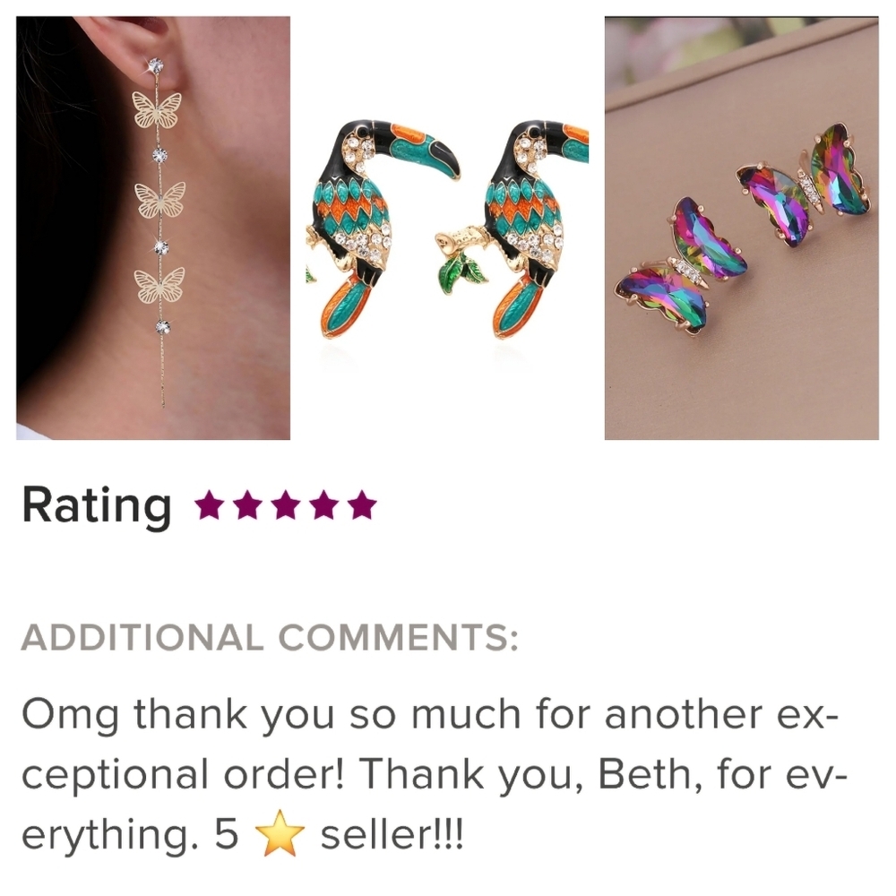 SEE NEW LISTING Rainbow Rhinestone Butterfly Earring Studs Gold Tone - Picture 5 of 11